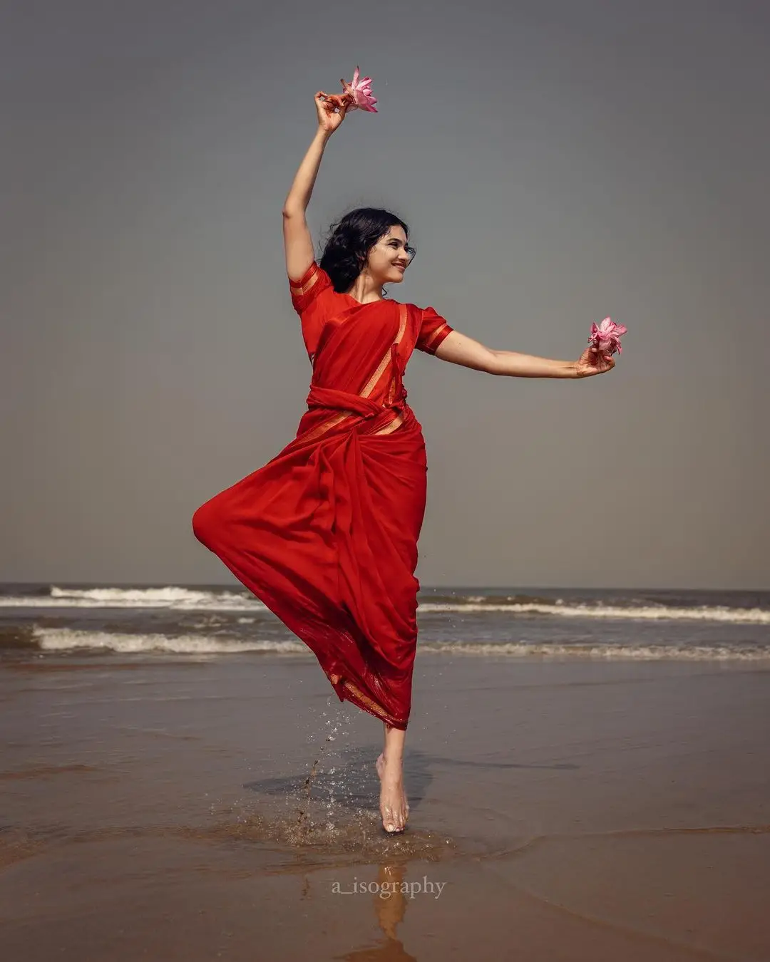 Malayalam Actress Mamitha Baiju in Beautiful Red Saree